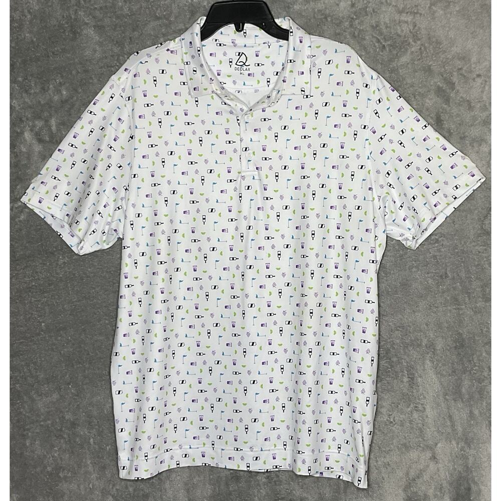 Deolax Mens XL Golf Polo Cocktail Print Stretch Short Sleeve Collared Shirt